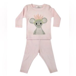 Adorable Pink Kids Matching Set with mouse Design by boutique label, oh baby!